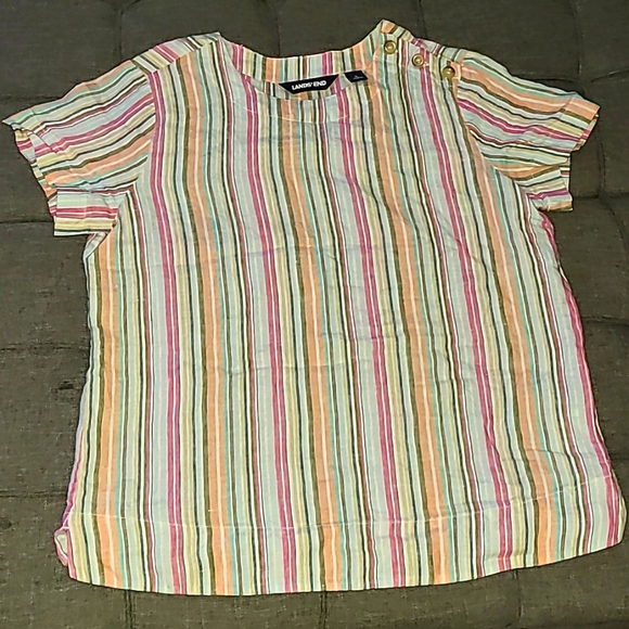 Lands' End Tops - Land's End Linen colorful striped shirt sleeve shirt‎ top sz Small